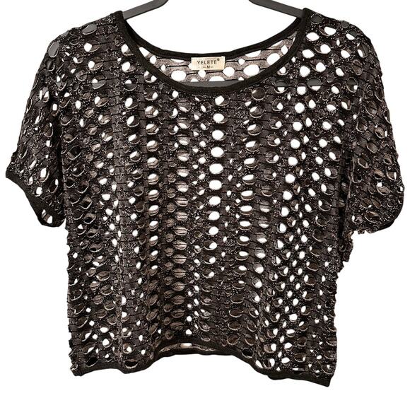Yelete Fishnet Women's Cropped Top, NWOT, Black Gray, size M - Picture 1 of 8